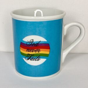 Vtg Sonrise Creations 1982 Enesco Mug Rainbow God Never Fails Left‎ Right Hand
